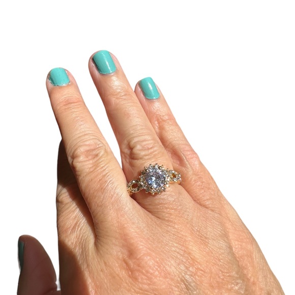 Round Cubic Zirconia with Diamond Accented Gold Ring - Picture 6 of 10